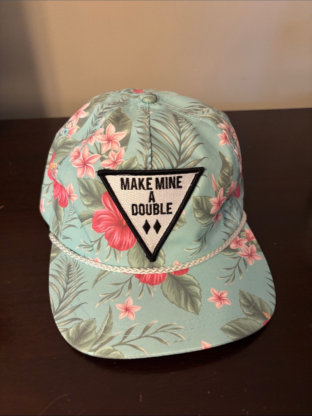 Floral Patch Snapback Hat - Aqua Pink